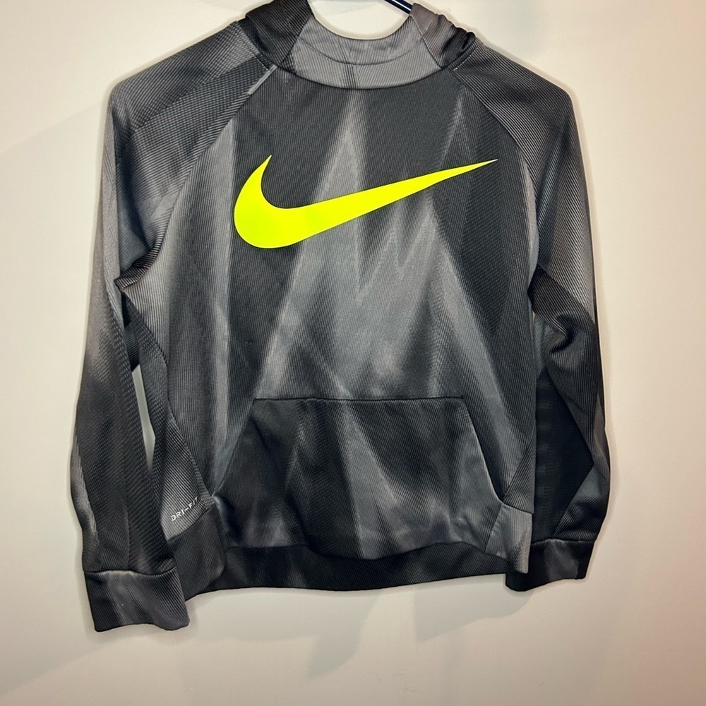Nike Gray Dri-FIT Hoodie with Neon Logo​​